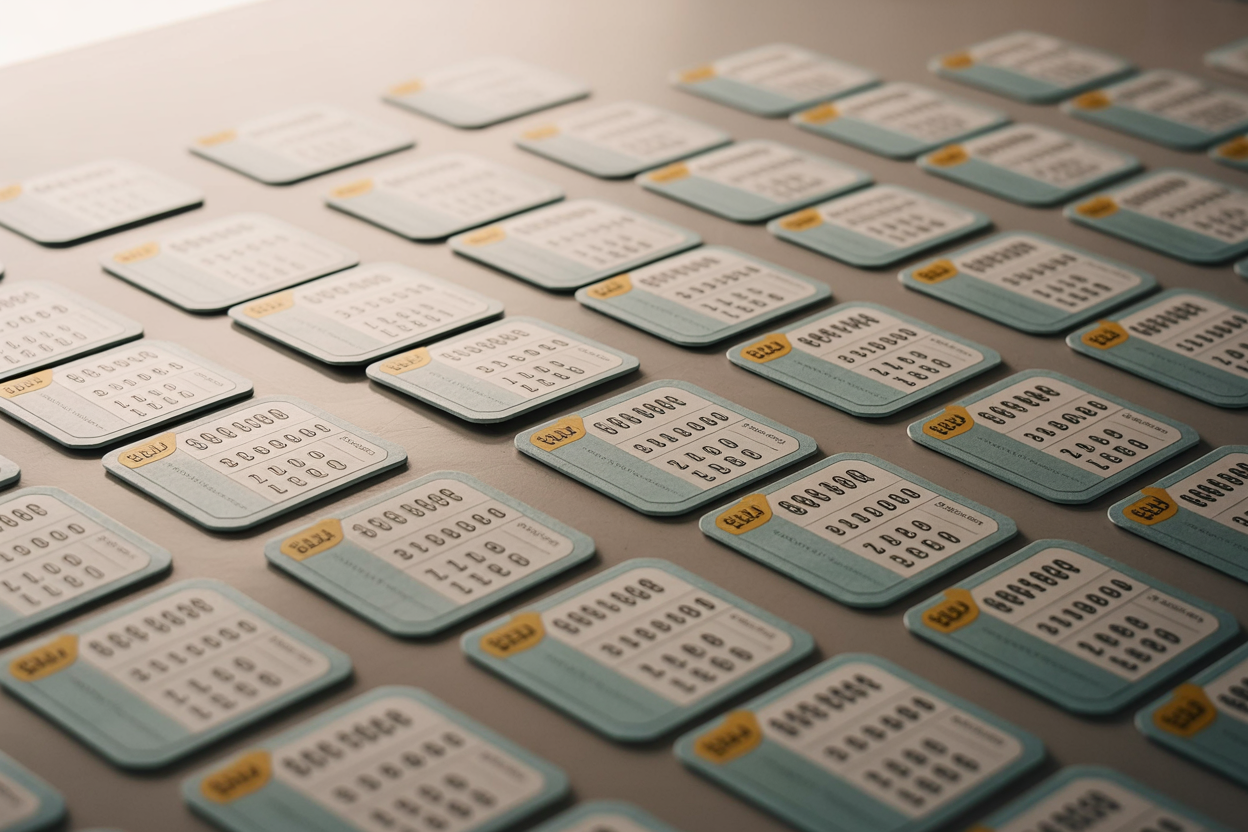 Stack of ticket cards on conveyor