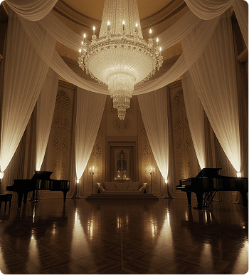 Opulent Great Gatsby themed casino with art deco design, crystal chandeliers, and champagne-gold lighting