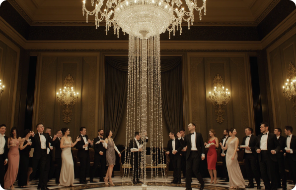 Elegant 1920s inspired lounge with velvet furnishings, period decor, and soft ambient lighting