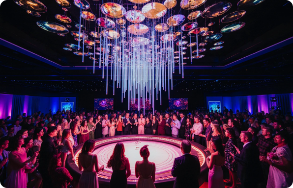 Contemporary Las Vegas style casino floor with dramatic color lighting and sleek contemporary design